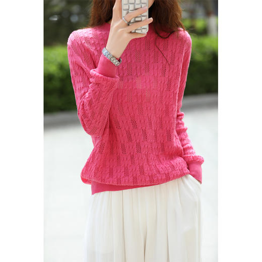 扭花镂空精纺羊毛衫 | 莎岚伊陌 女士春秋款圆领显瘦落肩微透毛衣上衣 商品图6