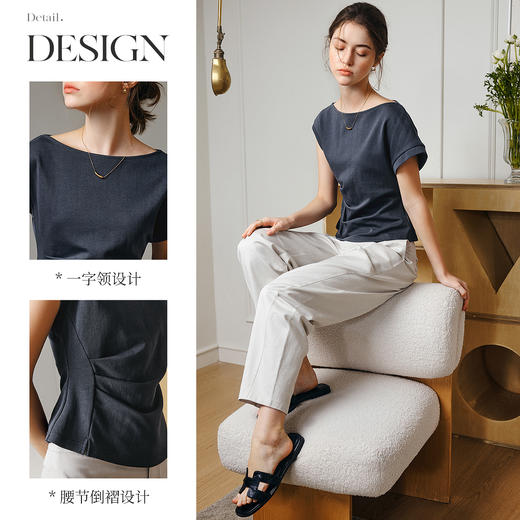 OLrain欧芮儿灰色设计感不对衬T恤女春季2025年新款时尚休闲上衣 商品图2