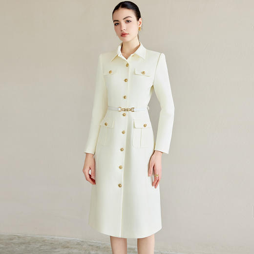 IWY/米白色肌理感连衣裙气质名媛高端女神范西装裙中长款秋季裙子Q1280 商品图1