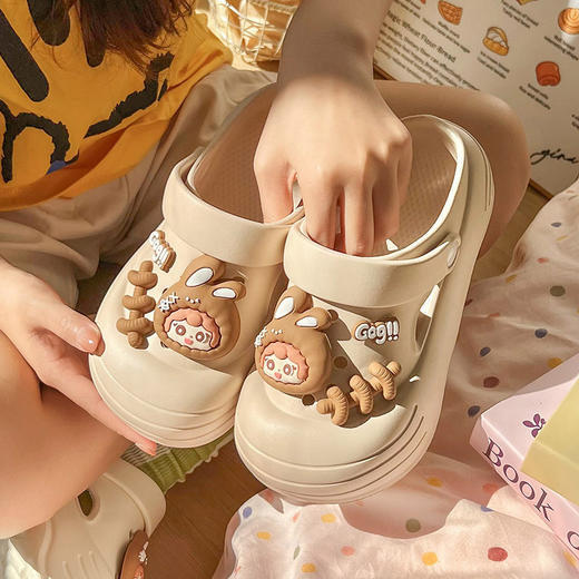 春夏新品卡通可爱幸运兔女款居家外穿厚底洞洞鞋舒适包头【WG25231】 商品图3