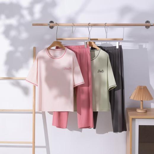 LS竹纤维女士圆领胸垫款分体家居套26206 商品图1