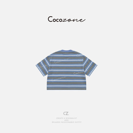 COCO ZONE 100棉美式条纹撞色圆领短袖T恤CD1A0137 商品图1