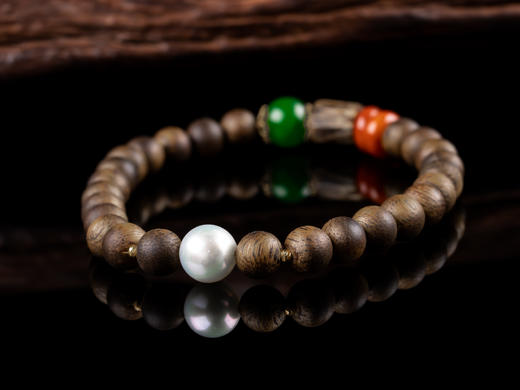 XY0042原创沉香DIY碧玉南红珍珠手串 商品图6