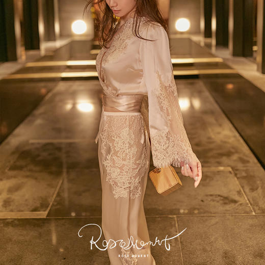 法式风情短上衣长裤真丝套装 T221018 商品图4