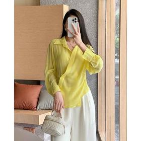 顺丰包邮洛诗琳12250春夏新款设计感斜扣双皱桑蚕丝翻领衬衫10022