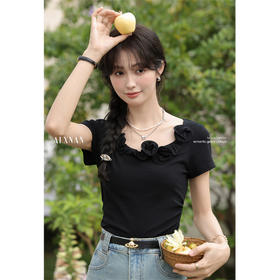 鹿向南「暗夜玫瑰」黑色T恤