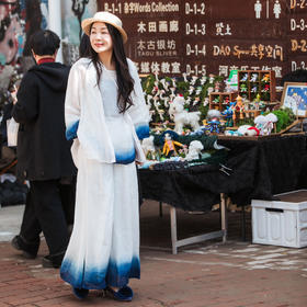 【林栖设计小店】苎麻吊带背心裤子植物染蓝白渐变2025春夏新品上衣长裤女1952078-1952088