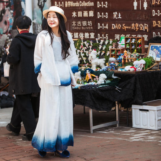 【林栖设计小店】苎麻吊带背心裤子植物染蓝白渐变2025春夏新品上衣长裤女1952078-1952088 商品图0