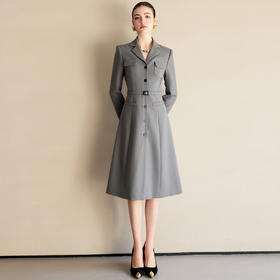 IWY/高端翻领灰色西装连衣裙女时尚干练销售职业裙装通勤工作服Q1284
