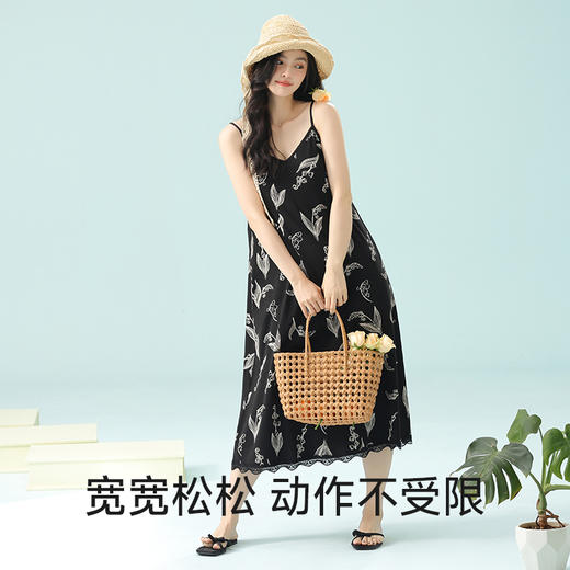 【抗菌新疆棉】自然醒「入夏私语」睡裙女夏季吊带7A抗菌纯棉防凸点带胸垫可外穿连衣裙JLM 商品图6