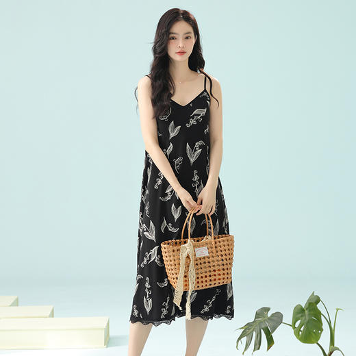 【抗菌新疆棉】自然醒「入夏私语」睡裙女夏季吊带7A抗菌纯棉防凸点带胸垫可外穿连衣裙JLM 商品图8