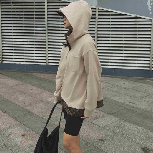 顺丰包邮洛诗琳11723早春新款松弛感连帽半拉链休闲撞色卫衣520 商品图4