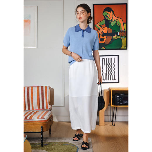 OLrain欧芮儿2025夏季新款POLO领法式通勤短袖毛针织套头衫上衣女 商品图3