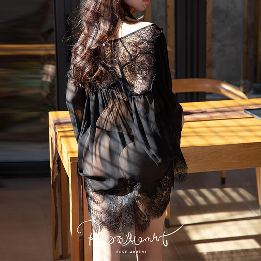 微透乔其真丝性感长袖夜衣 S623012 商品图1