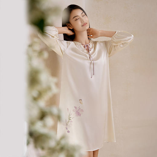 花影玉簪】金三塔新品重磅真丝睡衣女100%桑蚕丝印花睡裙家居服   YSFFA302 商品图0