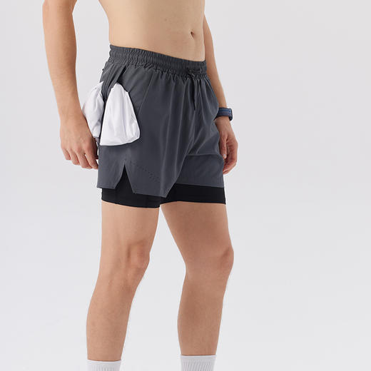 跃牌【跃LEAP-ACTIVE】 二合一速干双层防走光健身短裤夏季带腰包男休闲短裤H51147 商品图1
