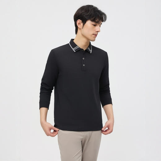 【含桑蚕丝】圣得西亲肤柔软POLO衫男士印花长袖T恤2025秋季新款上衣 商品图2