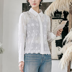 【林栖设计小店】2025春夏新品棉混纺花边绣花长袖白衬衣女1952167