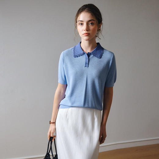 OLrain欧芮儿2025夏季新款POLO领法式通勤短袖毛针织套头衫上衣女 商品图4
