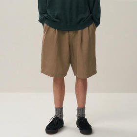 ATON COTTON LINEN VOILE TWO TUCKED 棉麻混纺系带宽松短裤