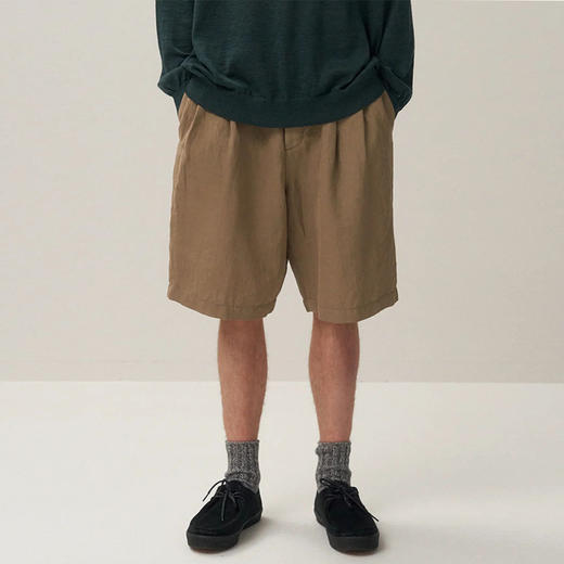 ATON COTTON LINEN VOILE TWO TUCKED 棉麻混纺系带宽松短裤 商品图0