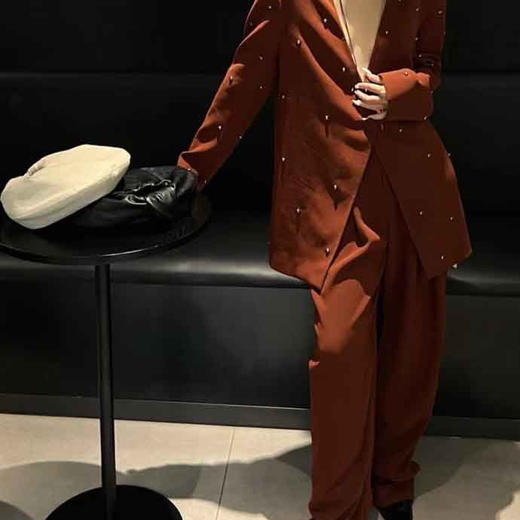 顺丰包邮洛诗琳12137春季设计感金属撞钉阔版醋酸西装外套0360 商品图1