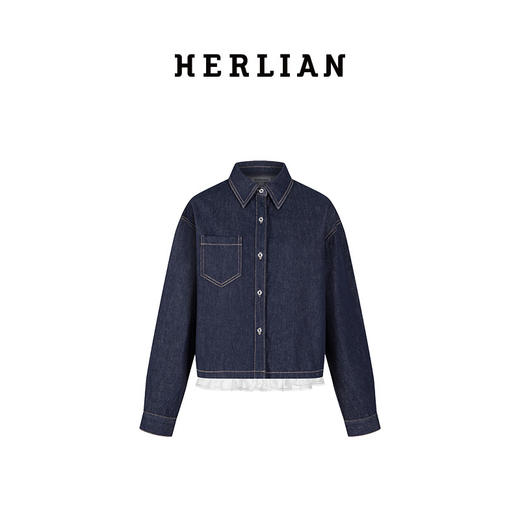 HERLIAN 2025年春季新品蕾丝拼接下摆原色牛仔外套 商品图4