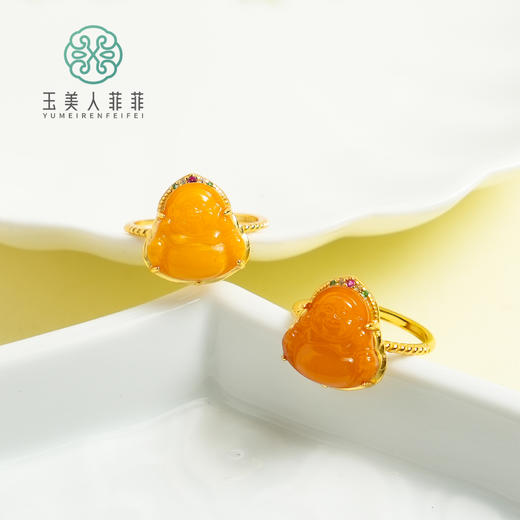 S925蜜蜡佛公开口戒指 商品图0