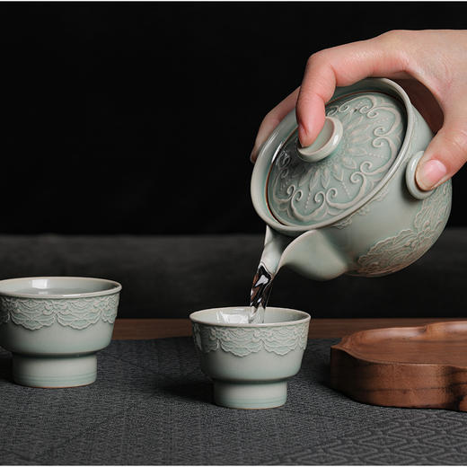 龙泉青瓷敦煌宝相纹与百财吉祥纹饰茶具 商品图2