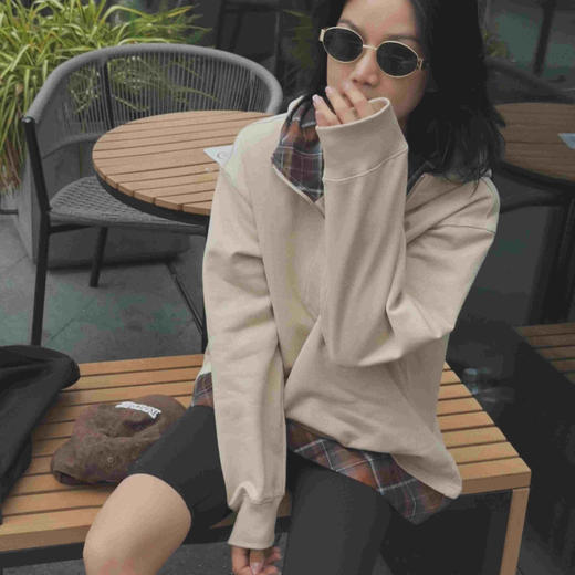 顺丰包邮洛诗琳11723早春新款松弛感连帽半拉链休闲撞色卫衣520 商品图2