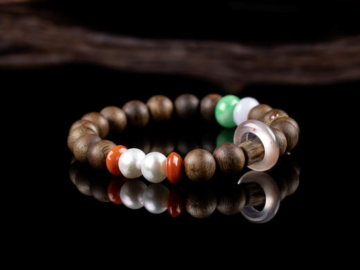 XY0050原创沉香DIY翡翠珍珠手串8.5mm 商品图4