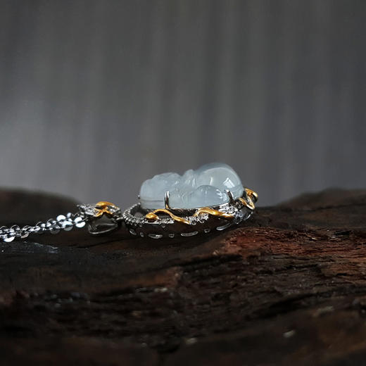 【天然正品】AU750白金镶钻镶天然冰种佛公翡翠吊坠项链280225XY31  现售价：3380 商品图3