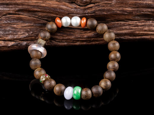 XY0050原创沉香DIY翡翠珍珠手串8.5mm 商品图0