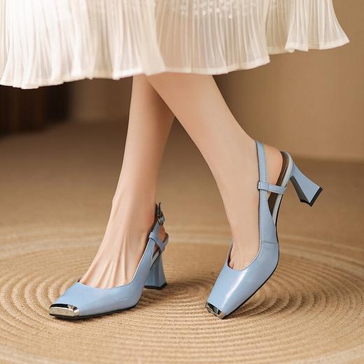 【预售5天】时尚气质高跟鞋，粗跟方头一字带包头后空凉鞋LD&7305 商品图1