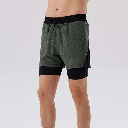 跃牌【跃LEAP-ACTIVE】 四分双层运动短裤男士耐热透气撞色拼接假两件短裤H51146 商品图3