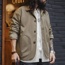 工装优选法式复古斜插袋工装夹克薄款梭织翻领休闲廓形外套男春