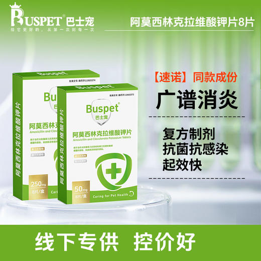 巴士宠阿莫西林克拉维酸钾片8片消炎片宠物感冒药线下专供 带兽药字 速诺同款成份 商品图0