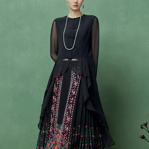 【林栖设计小店】桑蚕丝混纺衬衣拼真丝飞片新中式修身2025春夏新品上衣女1952027 商品图0