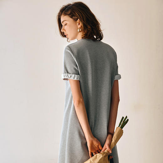 OLrain欧芮儿灰色休闲设计感连衣裙女春季2025年新款宽松撞色裙子 商品图2