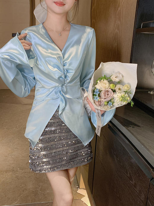 张心子【璀璨生辉】春夏高腰百搭通勤亮片半身裙 U2502053 商品图5