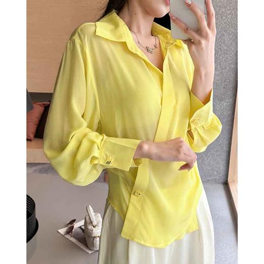 顺丰包邮洛诗琳12250春夏新款设计感斜扣双皱桑蚕丝翻领衬衫10022 商品图1