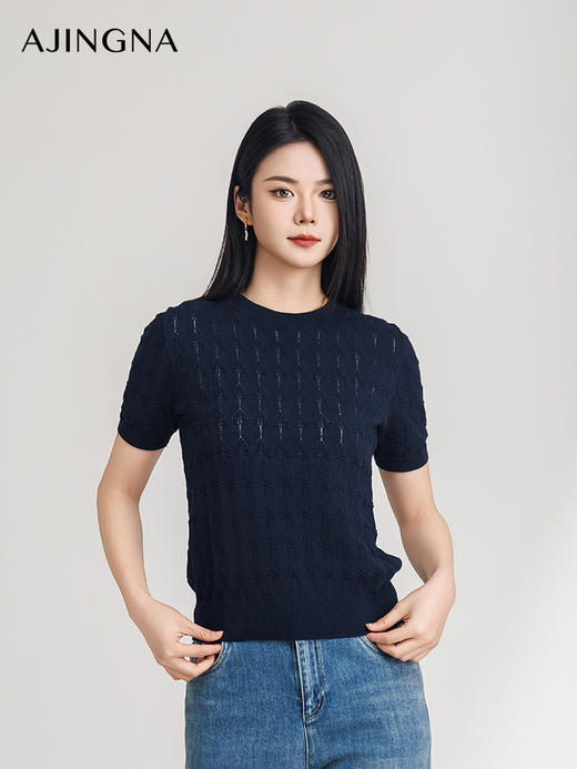 【商场同款】阿菁娜2025夏季新款松弛感短袖针织衫A30X301032 商品图2