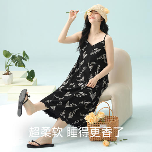 【抗菌新疆棉】自然醒「入夏私语」睡裙女夏季吊带7A抗菌纯棉防凸点带胸垫可外穿连衣裙JLM 商品图3