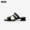 MIO米奥拖鞋女夏季新款珍珠外穿粗跟复古丝绒木耳边方头凉鞋M253141632 商品缩略图1
