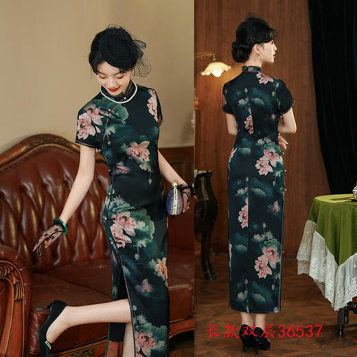 港风阔太太长款短袖旗袍GX36537 商品图1