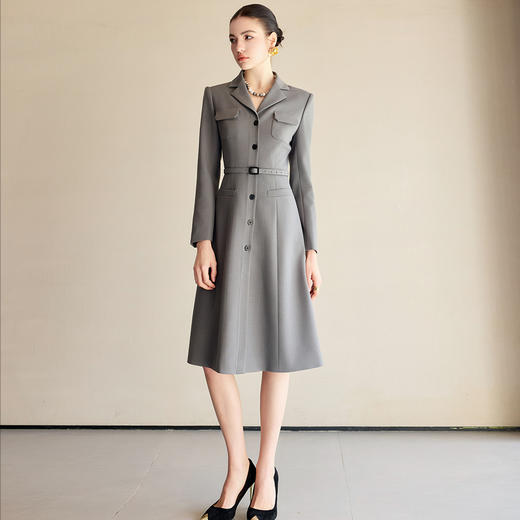 IWY/高端翻领灰色西装连衣裙女时尚干练销售职业裙装通勤工作服Q1284 商品图1