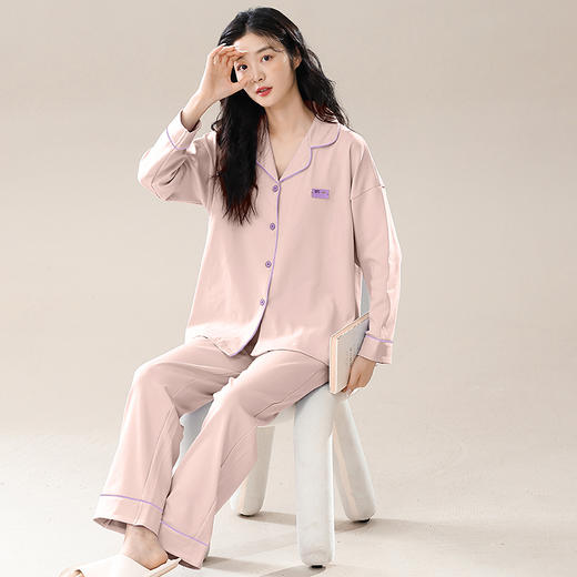 热卖中！【比裸睡还舒服】HNAN 纯棉情侣款家居服 全棉长袖开衫睡衣套装 休闲版型 男女款 多色可选 商品图9