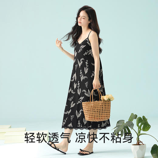【抗菌新疆棉】自然醒「入夏私语」睡裙女夏季吊带7A抗菌纯棉防凸点带胸垫可外穿连衣裙JLM 商品图5