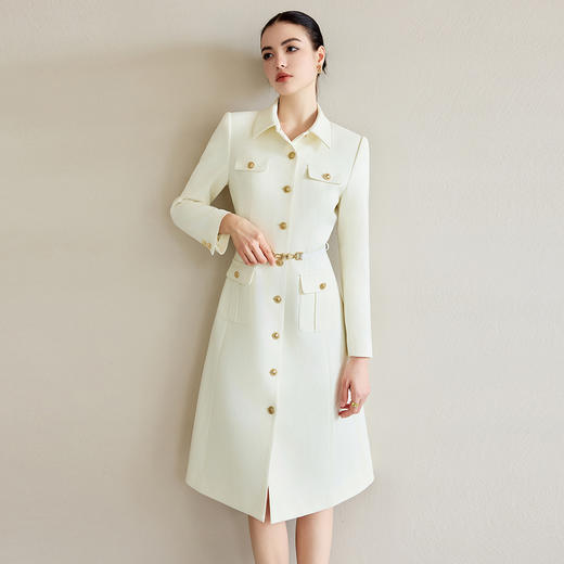 IWY/米白色肌理感连衣裙气质名媛高端女神范西装裙中长款秋季裙子Q1280 商品图3