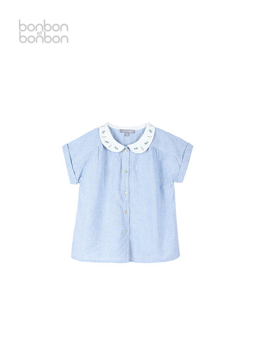 花朵绣花细格上衣 商品图0